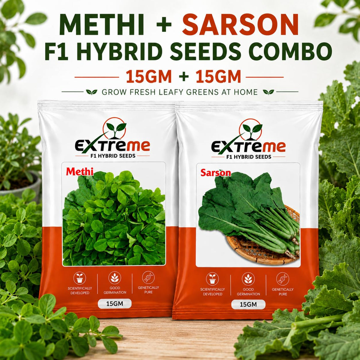 Extreme F1 Hybrid Methi & Sarson Seeds Combo Pack 30g (15g Each) | Fenugreek & Mustard Seeds | Vegetable Seeds for Home, Kitchen & Terrace Garden