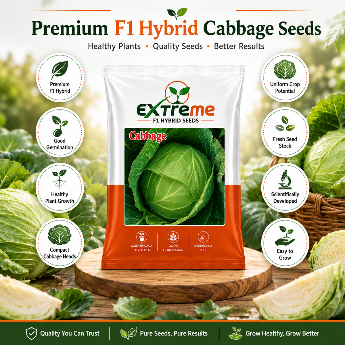 Extreme F1 Hybrid Cabbage Seeds 1 Gram (1000 mg) | Patta Gobhi Vegetable Seeds for Home, Kitchen Garden & Farming | Good Germination & Genetically Pure Seeds