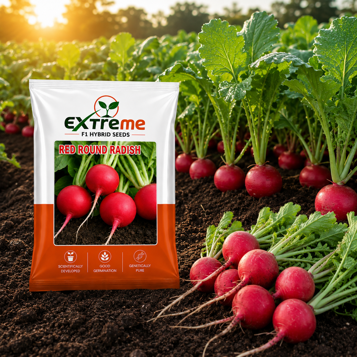 Extreme F1 Hybrid Red Round Radish Seeds 5g | Red Round Mooli Beej | Round Radish Vegetable Seeds for Kitchen Garden, Home Garden & Terrace Garden