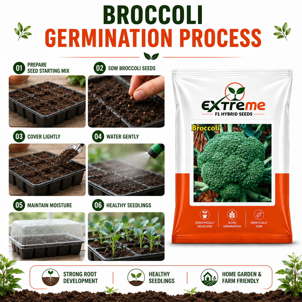 Extreme F1 Hybrid Broccoli Seeds 1 GM | Broccoli Vegetable Seeds for Home Garden, Kitchen Garden, Terrace Garden & Outdoor Farming | Easy to Grow Seeds