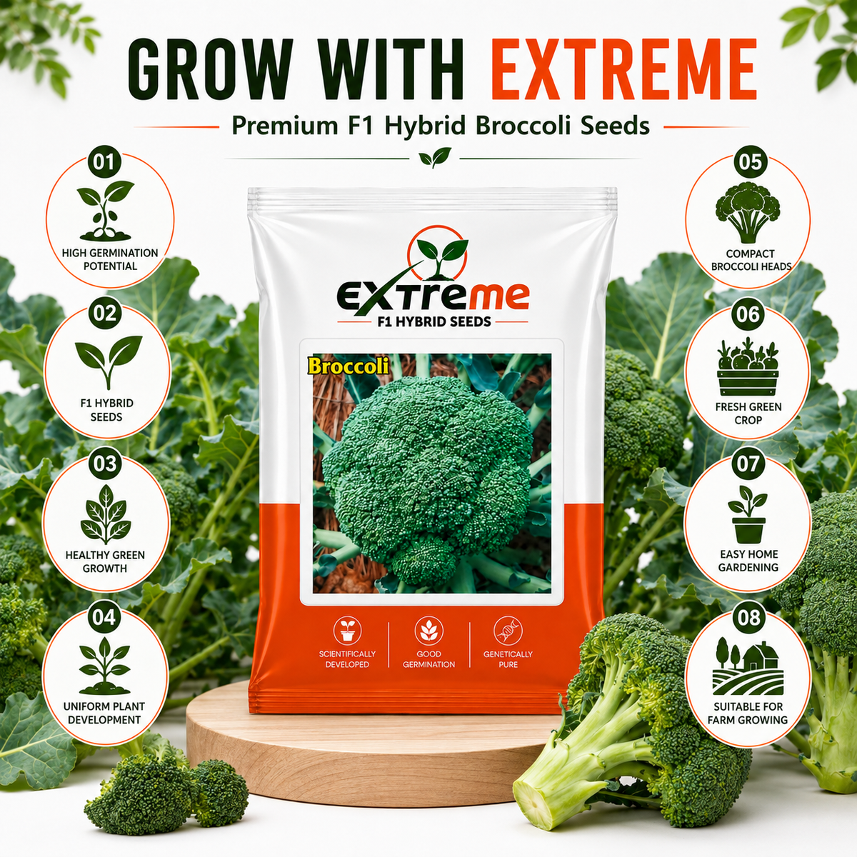 Extreme F1 Hybrid Broccoli Seeds 1 GM | Broccoli Vegetable Seeds for Home Garden, Kitchen Garden, Terrace Garden & Outdoor Farming | Easy to Grow Seeds