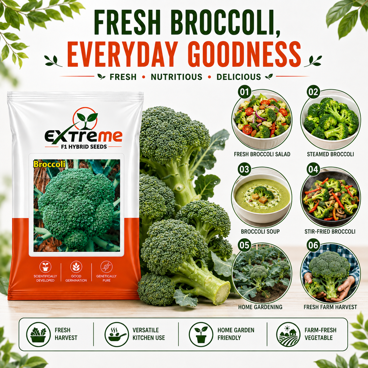 Extreme F1 Hybrid Broccoli Seeds 1 GM | Broccoli Vegetable Seeds for Home Garden, Kitchen Garden, Terrace Garden & Outdoor Farming | Easy to Grow Seeds