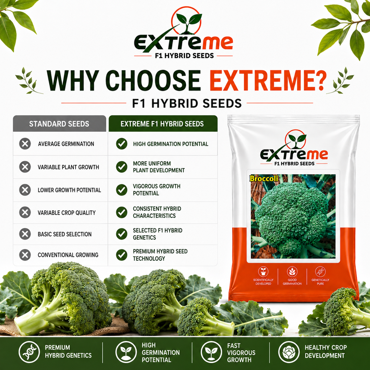 Extreme F1 Hybrid Broccoli Seeds 1 GM | Broccoli Vegetable Seeds for Home Garden, Kitchen Garden, Terrace Garden & Outdoor Farming | Easy to Grow Seeds
