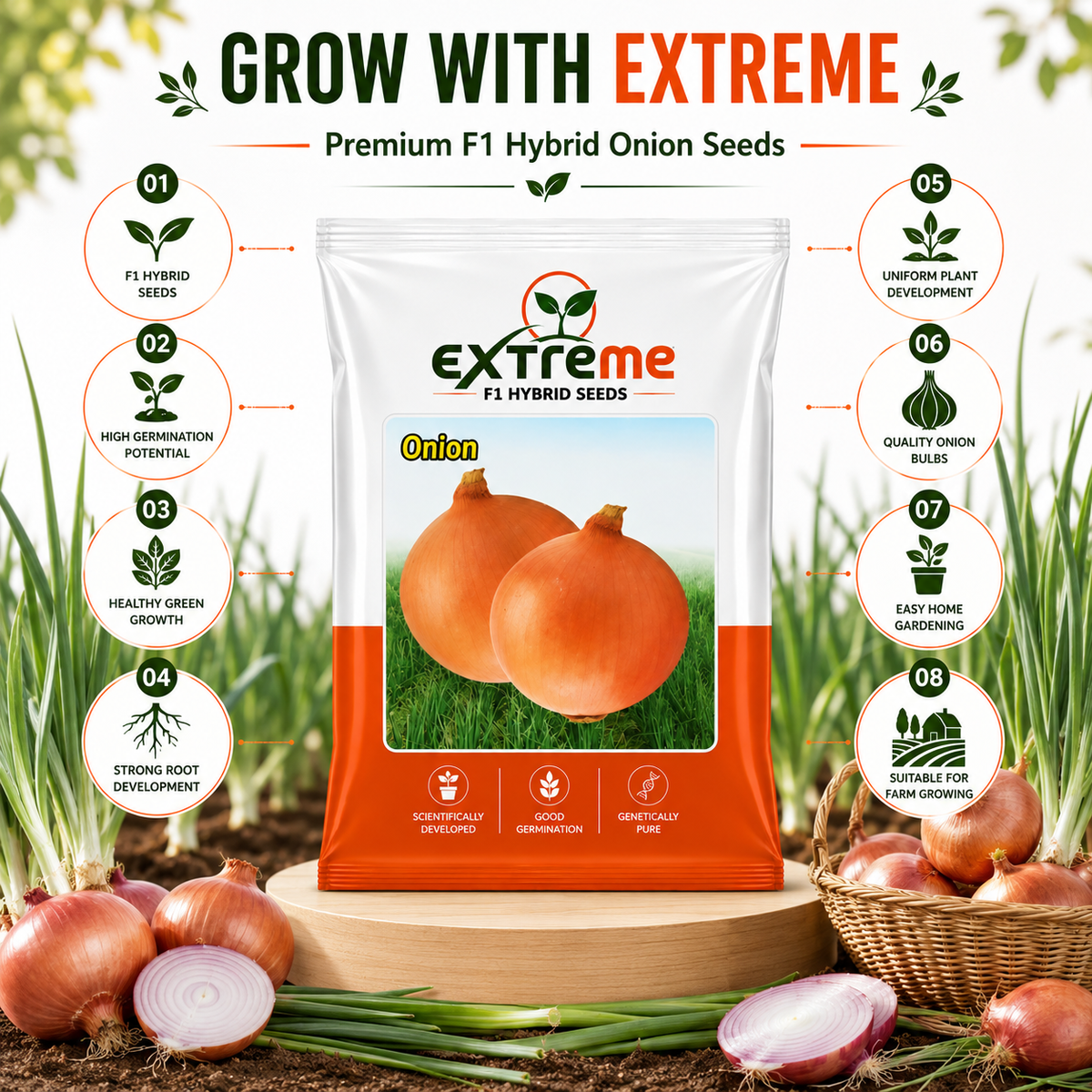 Extreme F1 Hybrid Copper Onion Seeds 10 GM | Premium Onion Vegetable Seeds | Pyaz Seeds for Home Garden, Kitchen Garden, Terrace Garden, Pots, Grow Bags & Outdoor Farming