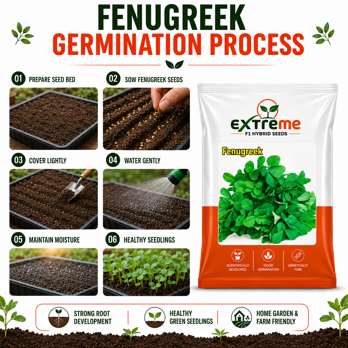 EXTREME Fenugreek Seeds 15GM | Metha Seeds for Home Garden & Kitchen Garden | Easy to Grow Green Leafy Vegetable Seeds