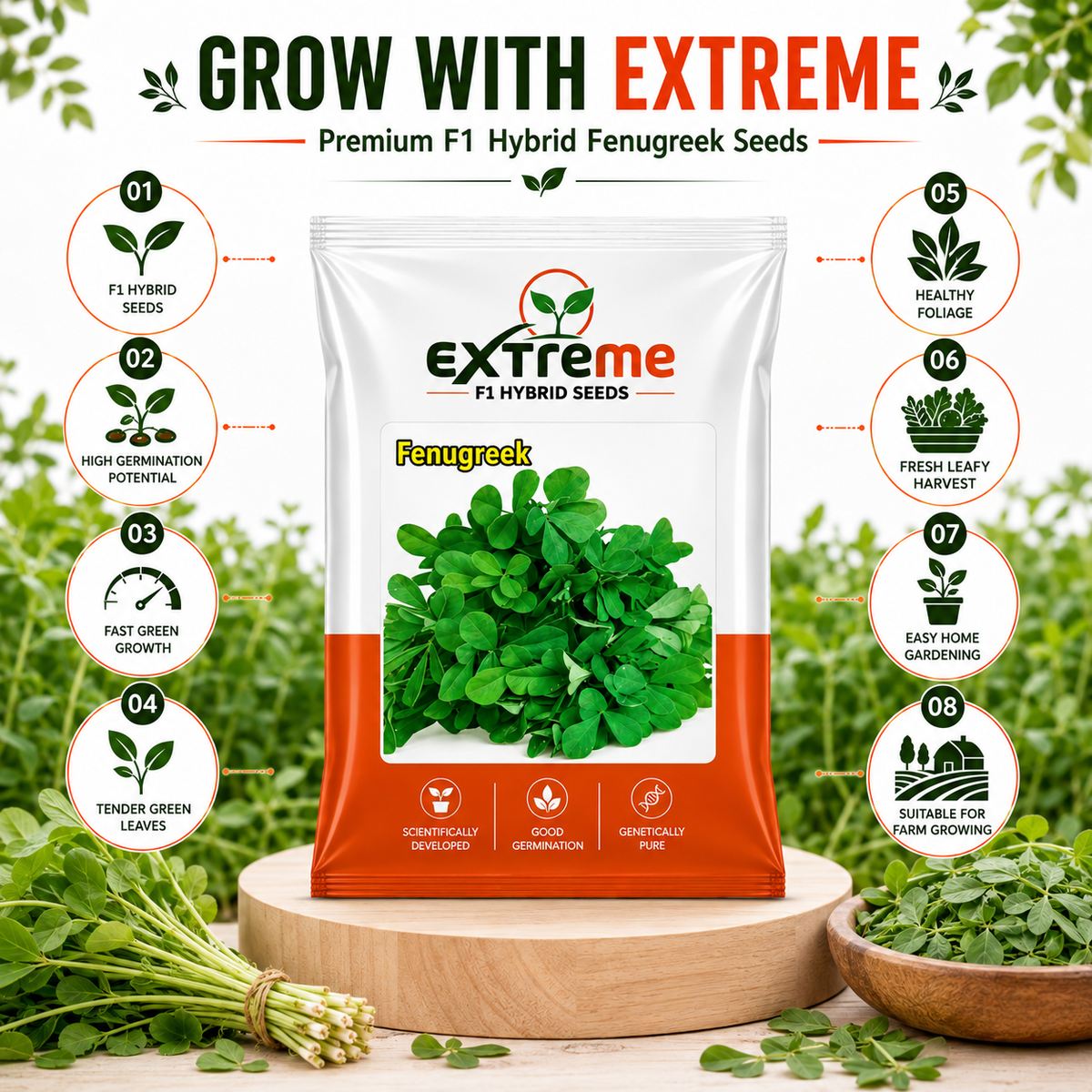 EXTREME Fenugreek Seeds 15GM | Metha Seeds for Home Garden & Kitchen Garden | Easy to Grow Green Leafy Vegetable Seeds