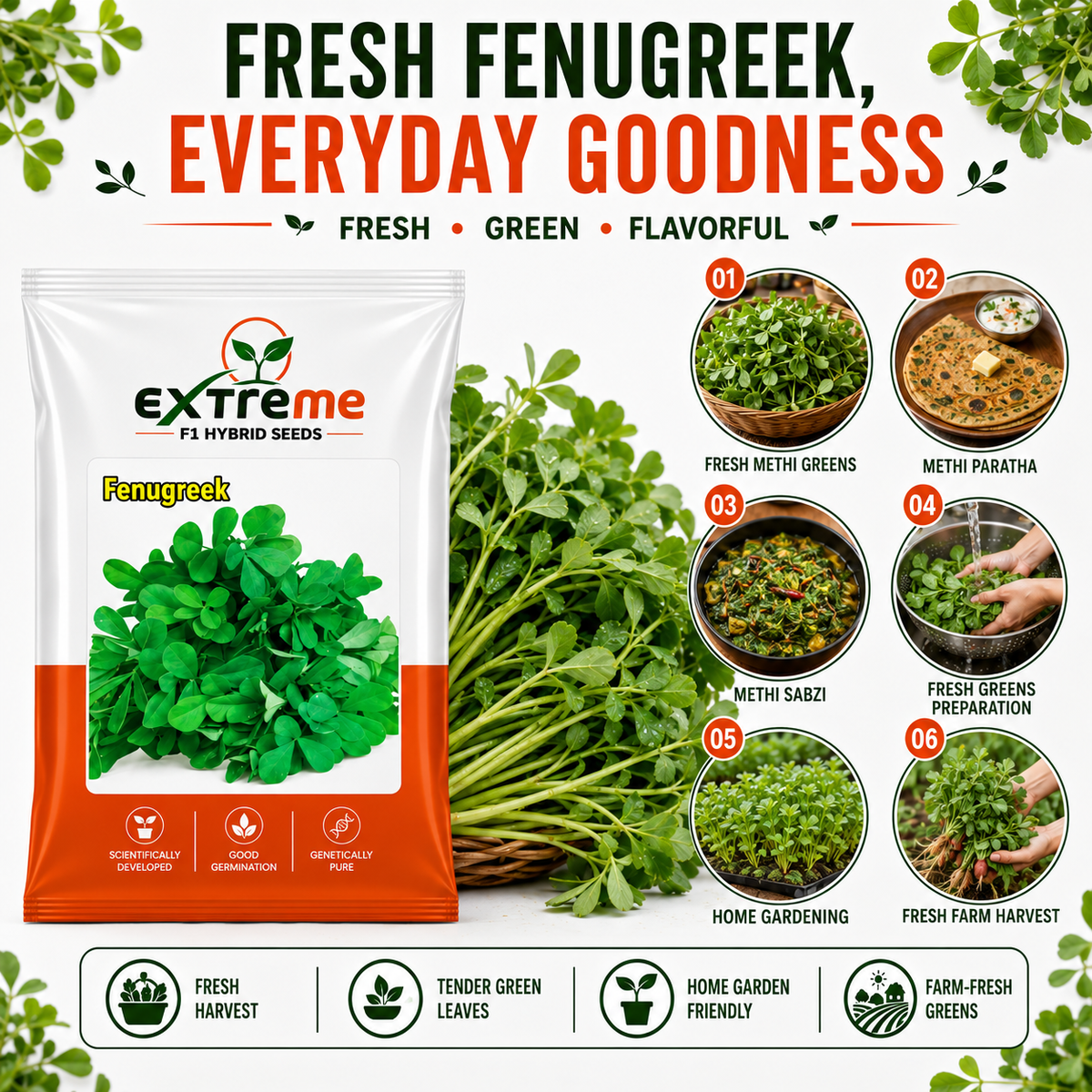 EXTREME Fenugreek Seeds 15GM | Metha Seeds for Home Garden & Kitchen Garden | Easy to Grow Green Leafy Vegetable Seeds