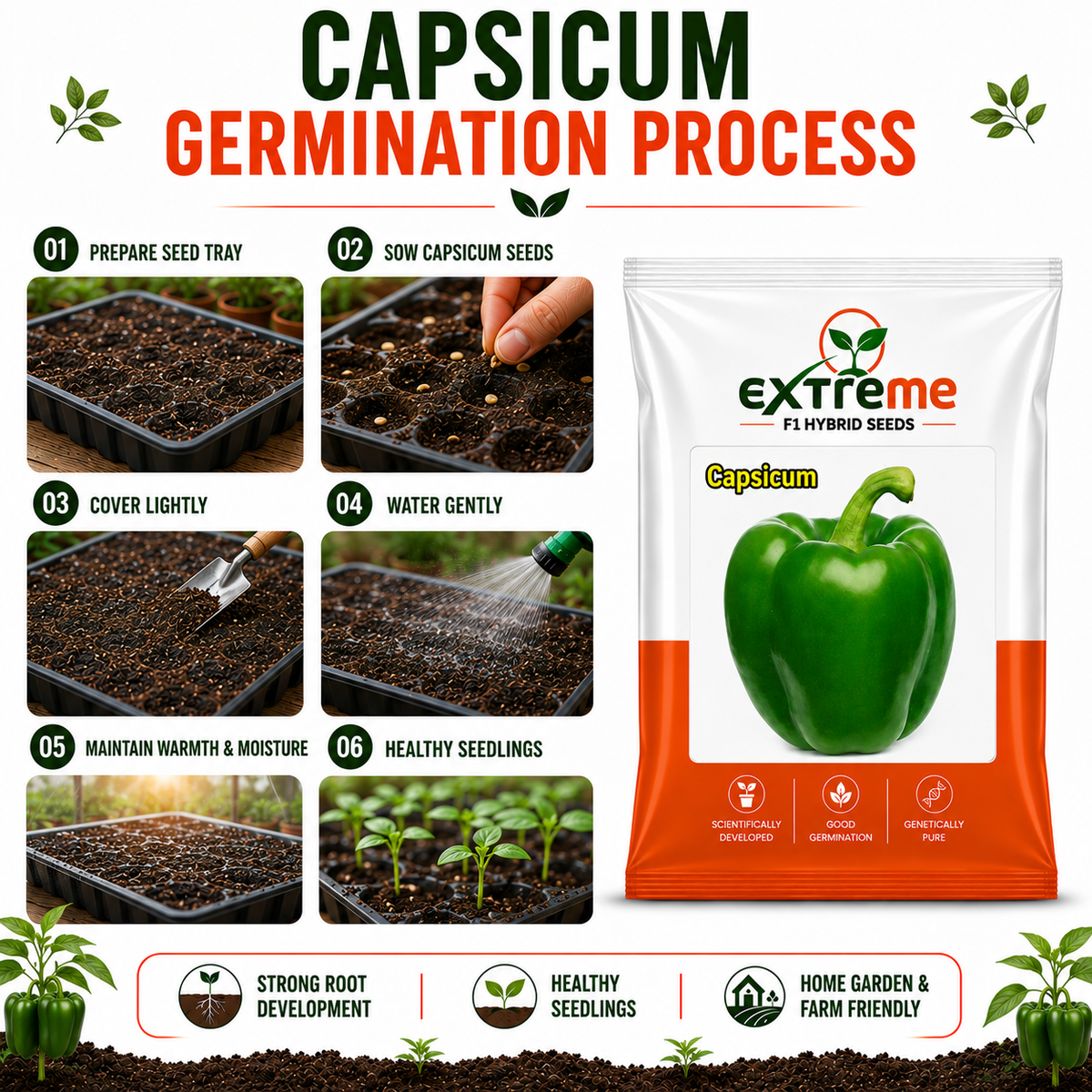Extreme F1 Hybrid Capsicum Seeds 1 GM (1000 MG) | Green Capsicum Vegetable Seeds for Home Garden, Kitchen Garden, Terrace Garden & Outdoor Farming