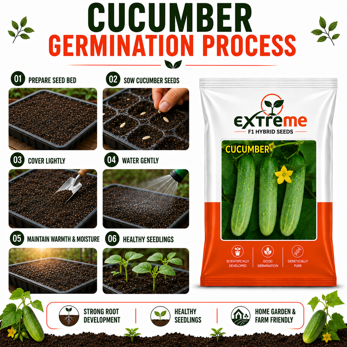 Extreme F1 Hybrid Cucumber Seeds 2 GM | Premium Kheera Seeds | Cucumber Vegetable Seeds for Home Garden, Kitchen Garden, Terrace Garden, Pots, Grow Bags & Outdoor Farming