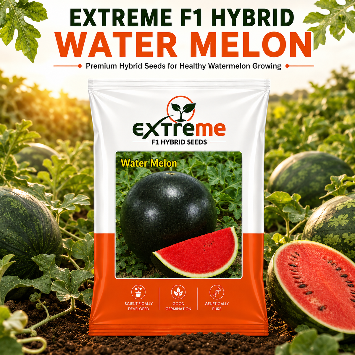 EXTREME F1 Hybrid Watermelon Seeds for Home Garden, Kitchen, Terrace Garden & Outdoor Growing | Premium Tarbooz for Fresh Fruit Cultivation | Pack of 20 Seeds