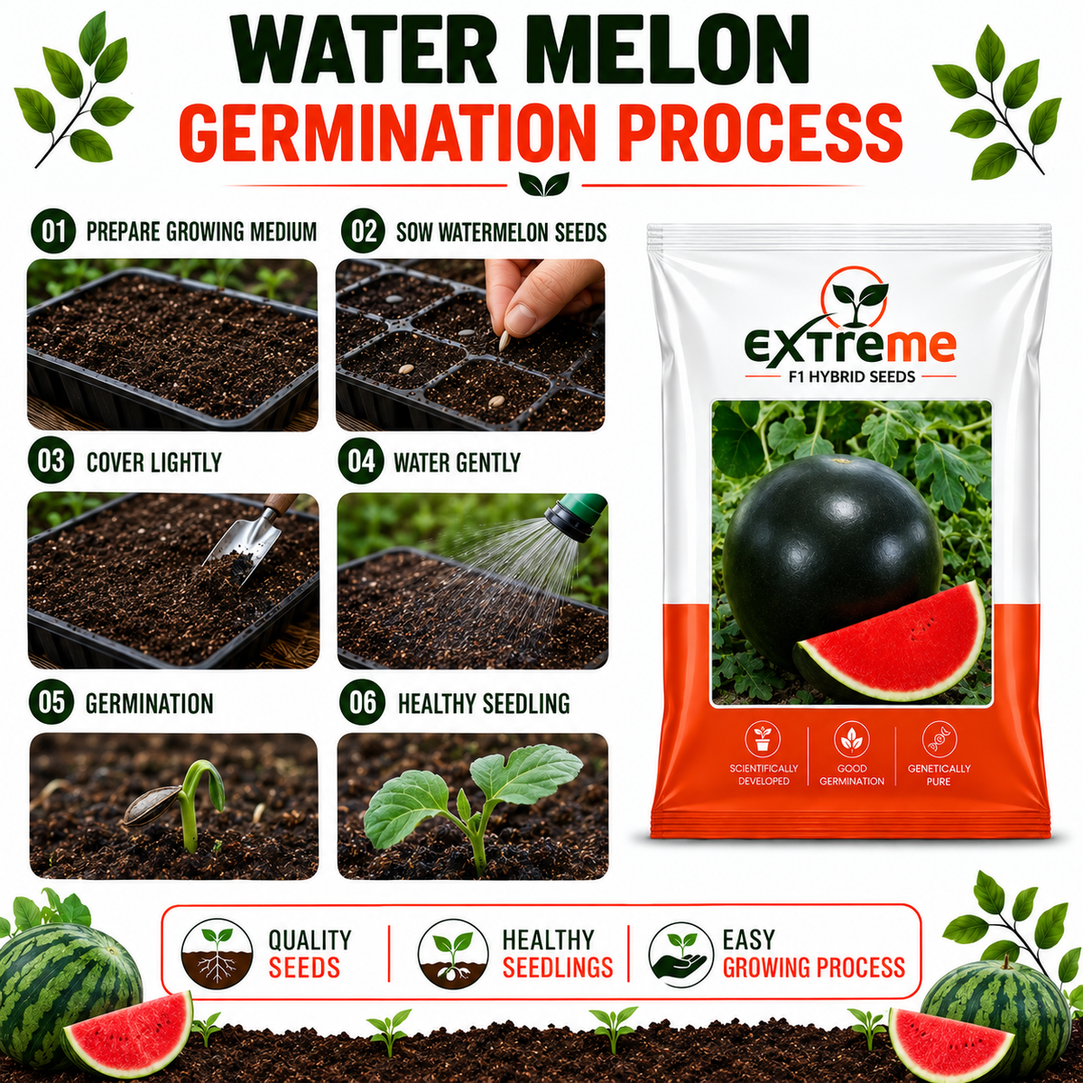 EXTREME F1 Hybrid Watermelon Seeds for Home Garden, Kitchen, Terrace Garden & Outdoor Growing | Premium Tarbooz for Fresh Fruit Cultivation | Pack of 20 Seeds