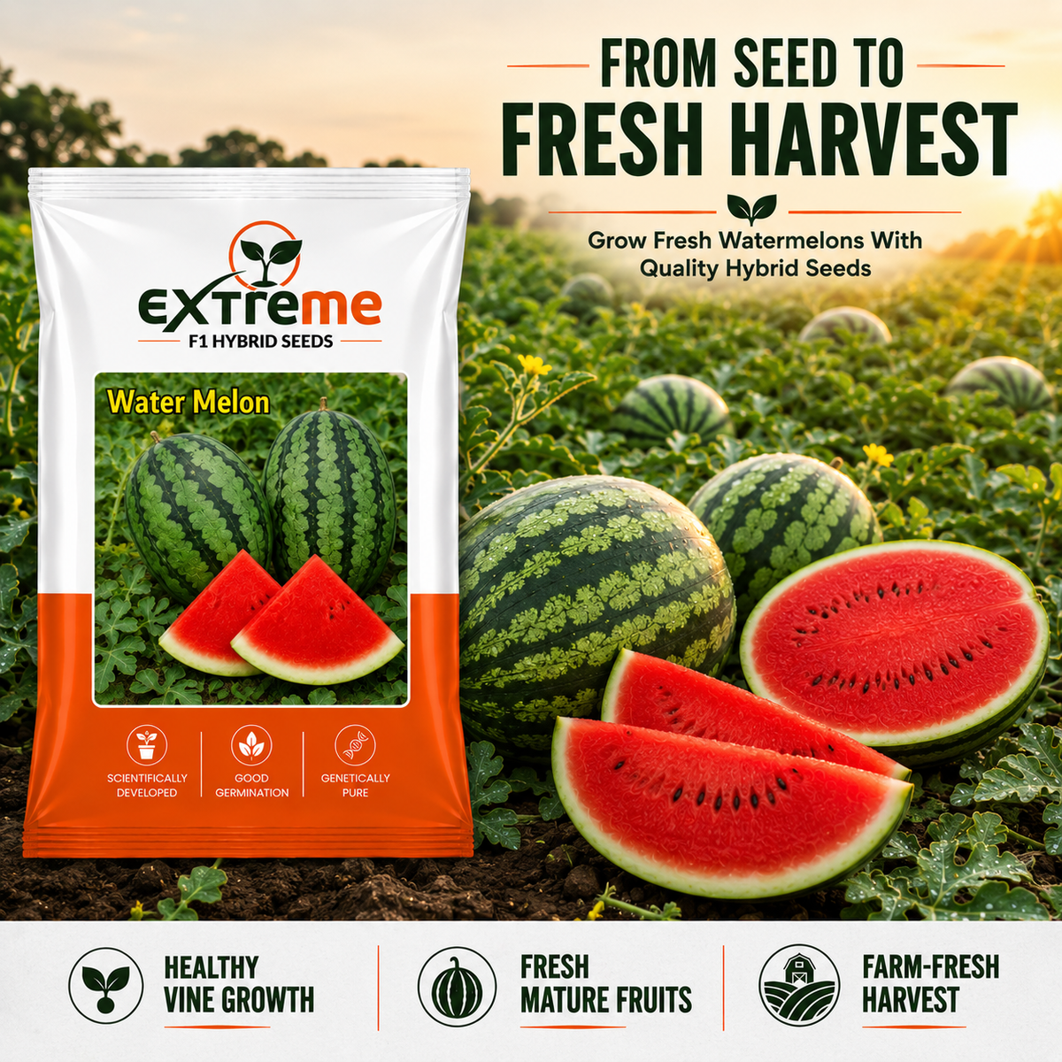 EXTREME F1 Hybrid Watermelon Seeds for Home Garden & Outdoor Farming | Tarbooz Seeds for Kitchen Garden, Terrace Garden & Fresh Fruit Growing | 20 Seeds