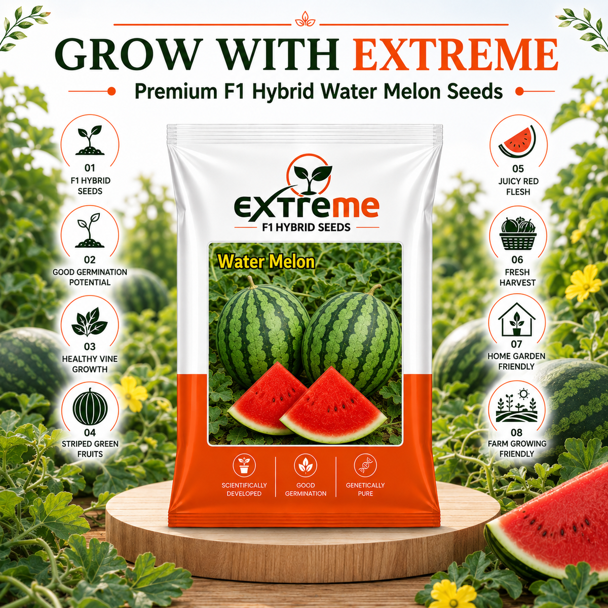 EXTREME F1 Hybrid Watermelon Seeds for Home Garden & Outdoor Farming | Tarbooz Seeds for Kitchen Garden, Terrace Garden & Fresh Fruit Growing | 20 Seeds