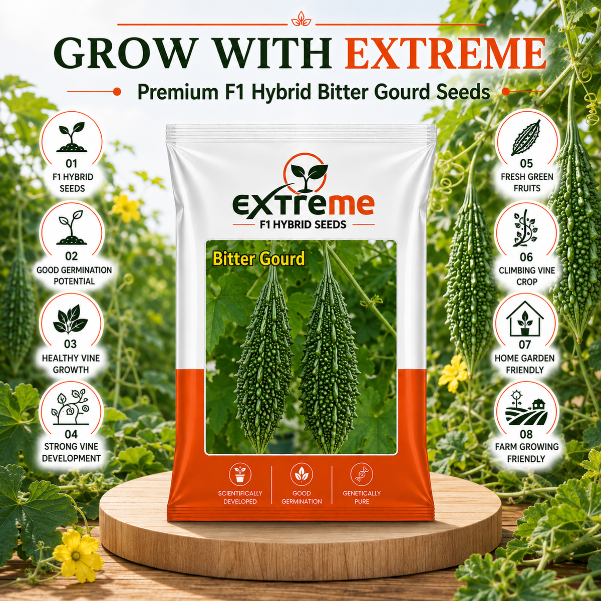 Extreme F1 Hybrid Bitter Gourd Seeds 10 GM | Karela Seeds for Planting | Bitter Melon Vegetable Seeds for Home, Kitchen, Terrace Garden & Outdoor Farming