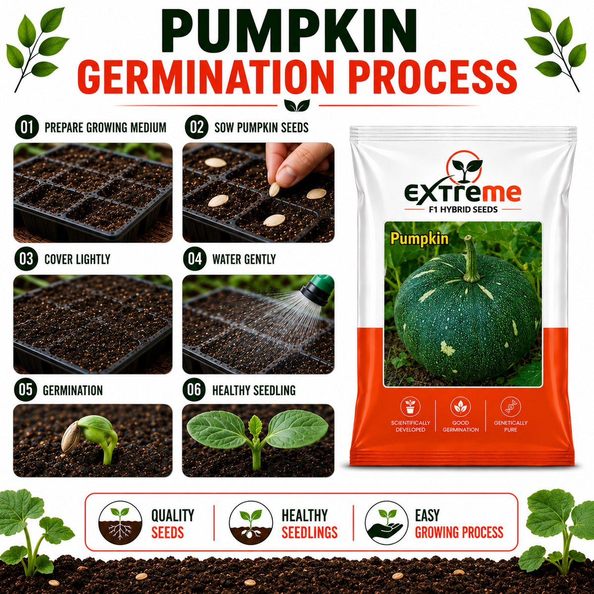 Extreme F1 Hybrid Pumpkin Seeds 5 GM | Premium Kaddu Seeds | Pumpkin Vegetable Seeds for Home Garden, Kitchen Garden, Terrace Garden, Pots, Grow Bags & Outdoor Farming