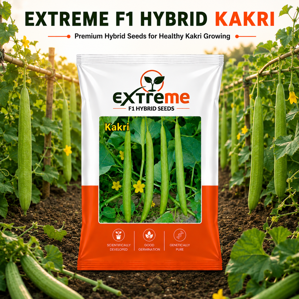 EXTREME F1 Hybrid Tar Kakri Seeds for Home Garden, Kitchen Garden, Terrace Garden & Outdoor Growing | Premium Vegetable Seeds for Fresh Tar Kakri Cultivation | 25 GM Pack