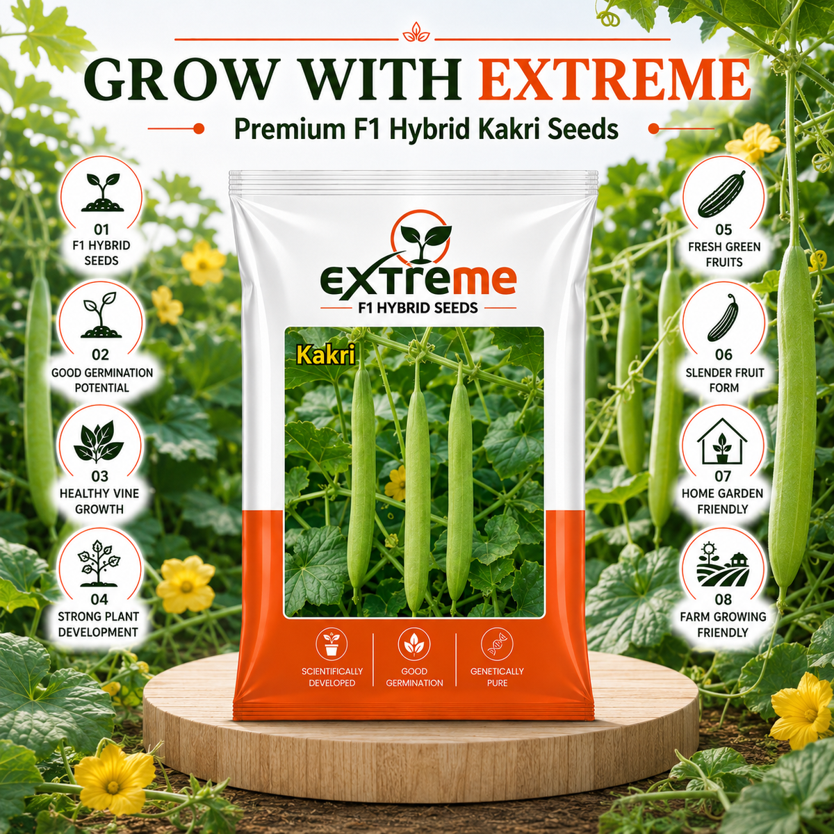 EXTREME F1 Hybrid Tar Kakri Seeds for Home Garden, Kitchen Garden, Terrace Garden & Outdoor Growing | Premium Vegetable Seeds for Fresh Tar Kakri Cultivation | 25 GM Pack