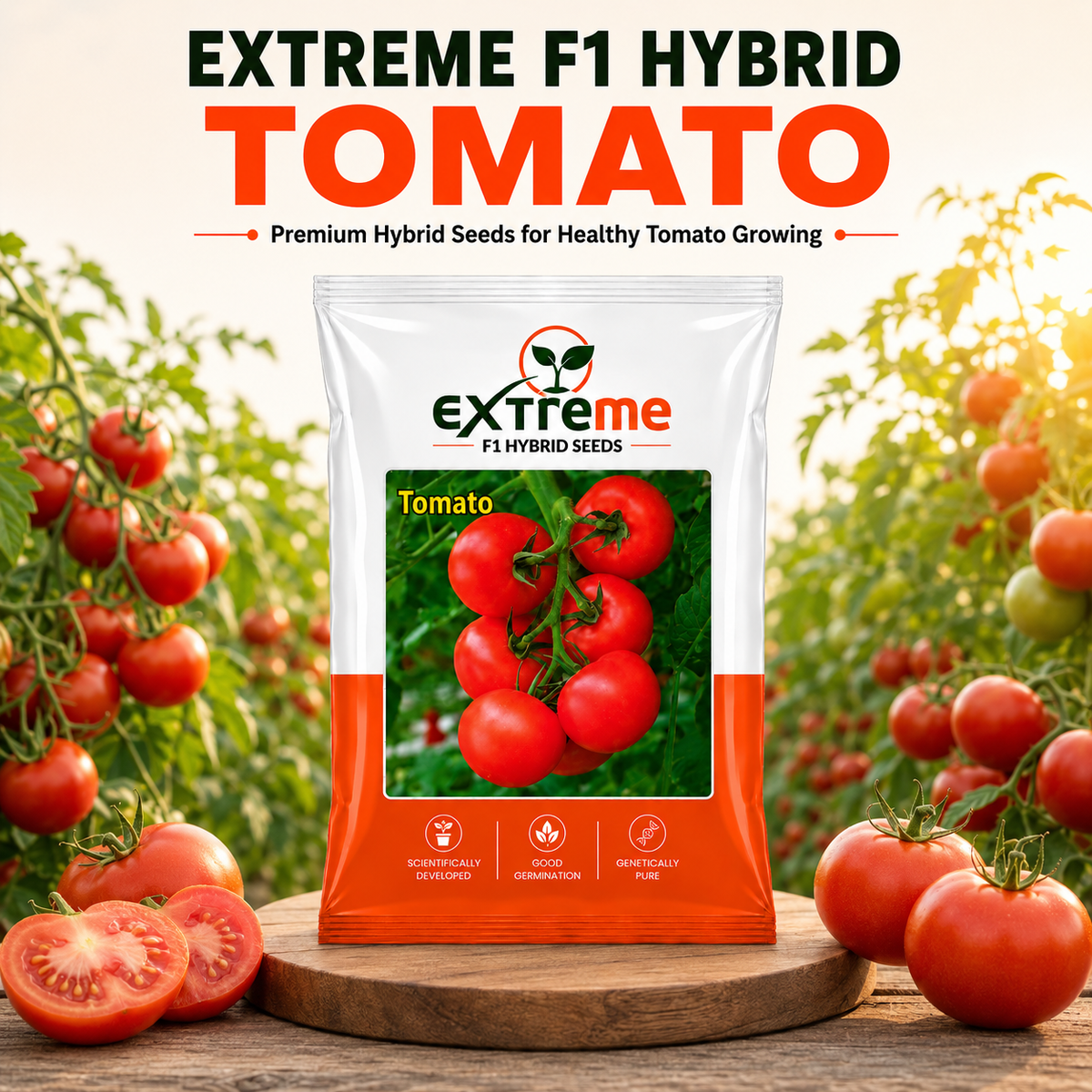 EXTREME F1 Hybrid Tomato Seeds for Home Garden, Kitchen Garden, Terrace Garden & Outdoor Growing | Premium Red Tomato Vegetable Seeds for Fresh Home Cultivation | 1 GM Pack