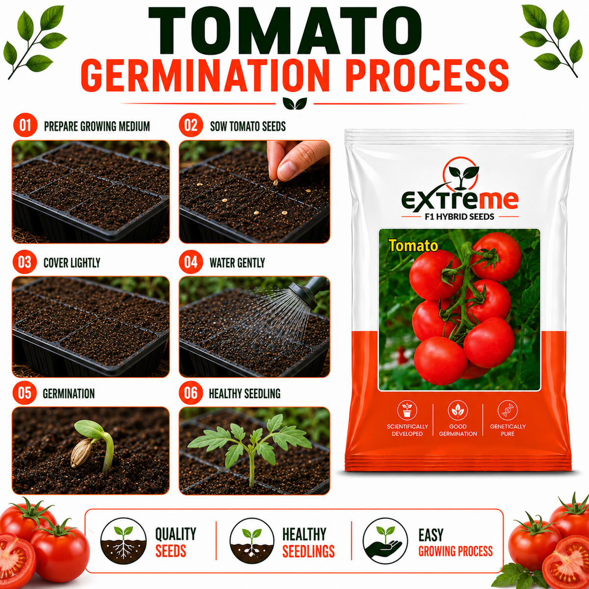 EXTREME F1 Hybrid Tomato Seeds for Home Garden, Kitchen Garden, Terrace Garden & Outdoor Growing | Premium Red Tomato Vegetable Seeds for Fresh Home Cultivation | 1 GM Pack