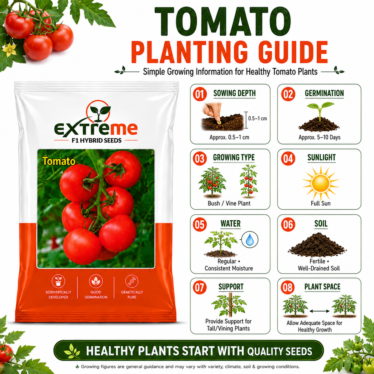 EXTREME F1 Hybrid Tomato Seeds for Home Garden, Kitchen Garden, Terrace Garden & Outdoor Growing | Premium Red Tomato Vegetable Seeds for Fresh Home Cultivation | 1 GM Pack