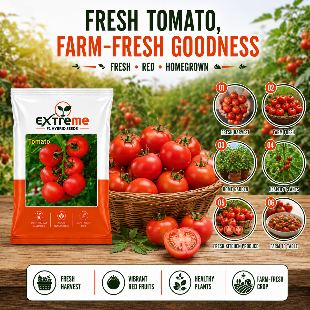 EXTREME F1 Hybrid Tomato Seeds for Home Garden, Kitchen Garden, Terrace Garden & Outdoor Growing | Premium Red Tomato Vegetable Seeds for Fresh Home Cultivation | 1 GM Pack