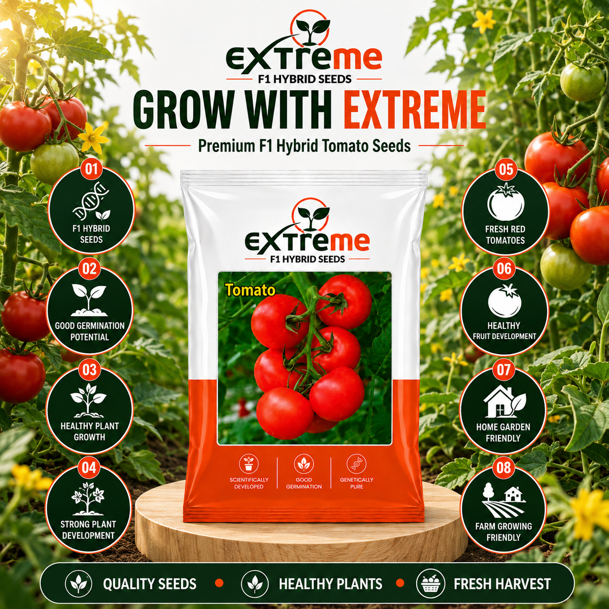 EXTREME F1 Hybrid Tomato Seeds for Home Garden, Kitchen Garden, Terrace Garden & Outdoor Growing | Premium Red Tomato Vegetable Seeds for Fresh Home Cultivation | 1 GM Pack