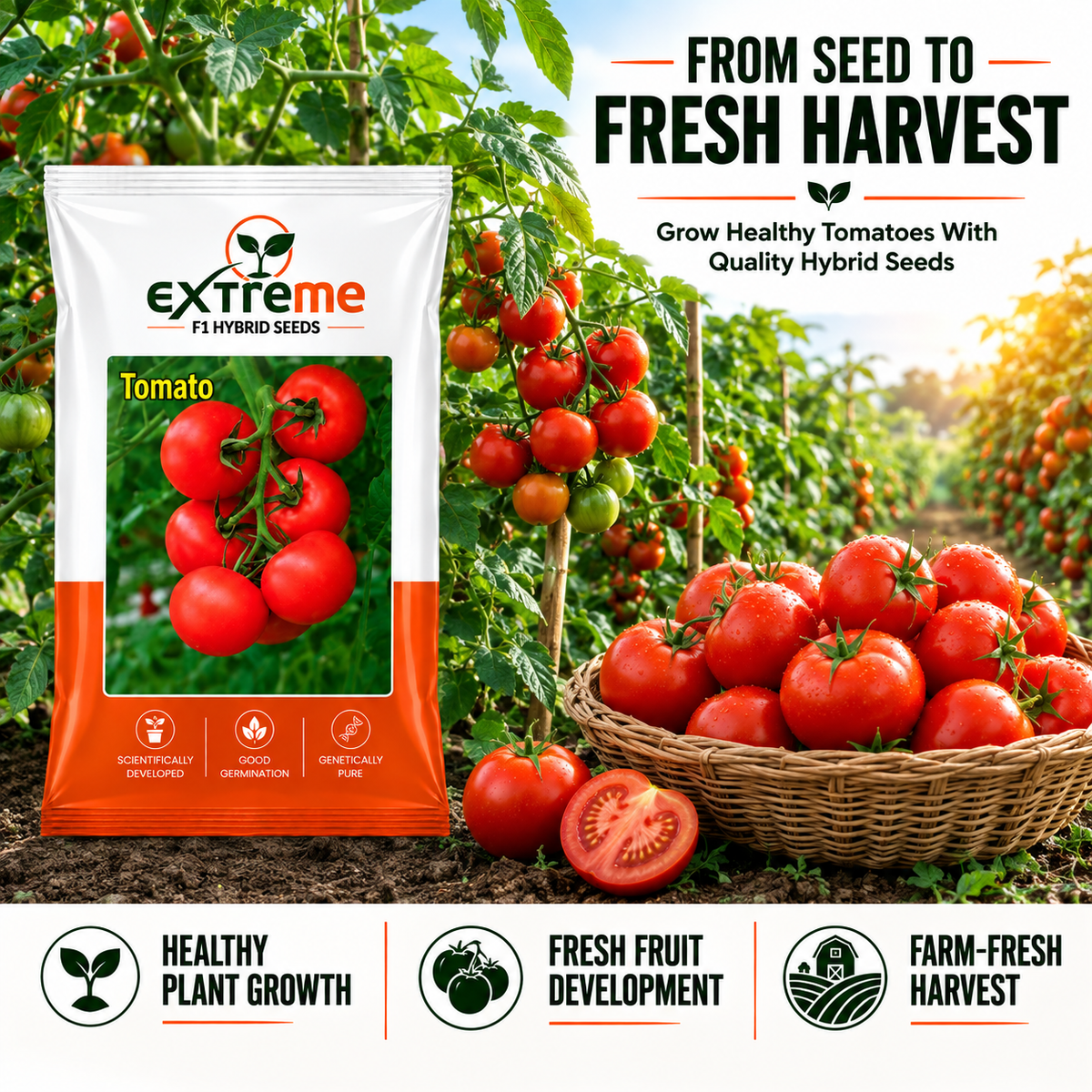 EXTREME F1 Hybrid Tomato Seeds for Home Garden, Kitchen Garden, Terrace Garden & Outdoor Growing | Premium Red Tomato Vegetable Seeds for Fresh Home Cultivation | 1 GM Pack