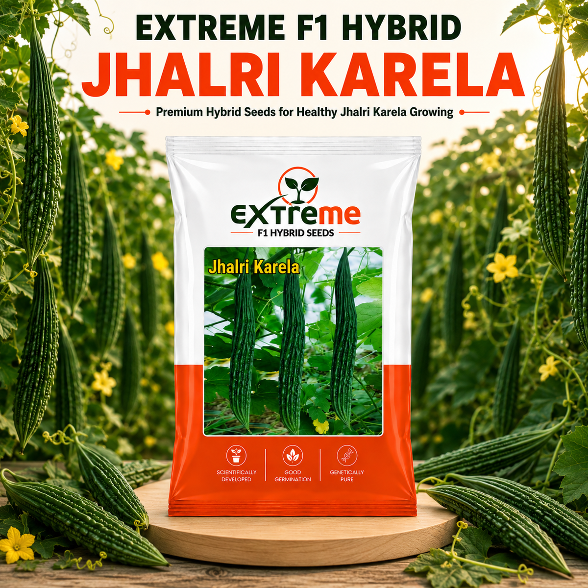 Extreme F1 Hybrid Jhalri Karela Seeds 10 GM | Premium Bitter Gourd Seeds | Long Green Karela Vegetable Seeds for Home Garden, Kitchen Garden, Terrace Garden, Pots, Grow Bags & Outdoor Farming