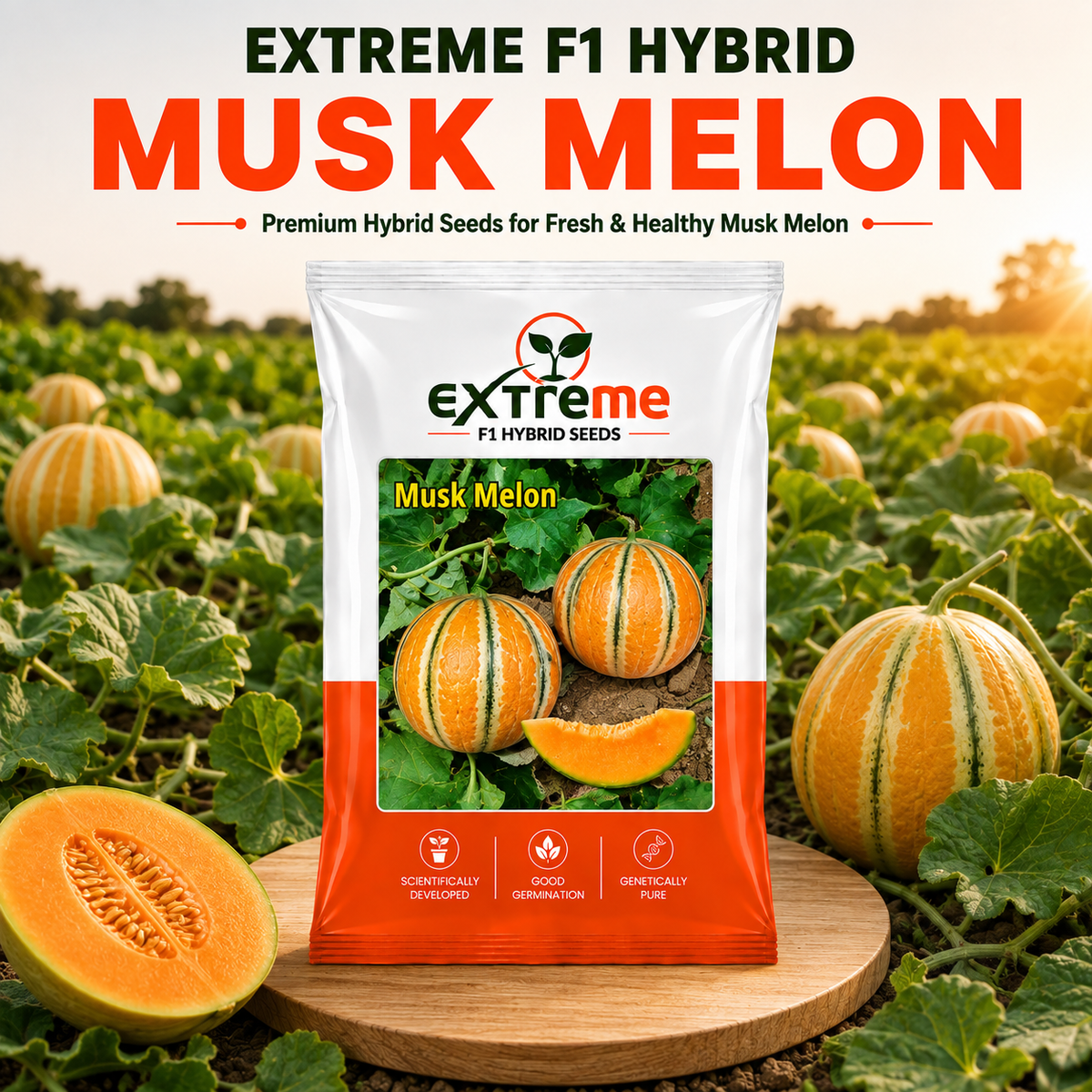EXTREME F1 Hybrid Muskmelon (Kharbooz) 1GM Seeds for Home Garden, Terrace Garden & Outdoor Growing | Premium Melon Seeds for Fresh Fruit Cultivation