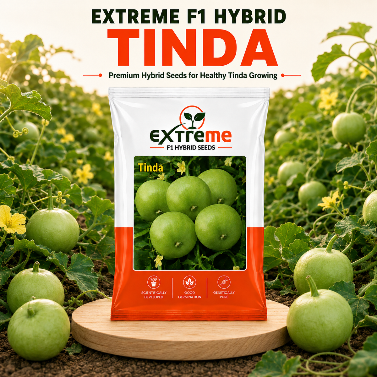 EXTREME F1 Hybrid Tinda Seeds for Home Garden, Kitchen Garden, Terrace Garden & Outdoor Growing | Round Green Vegetable Seeds for Fresh Tinda Cultivation | 15 GM Pack