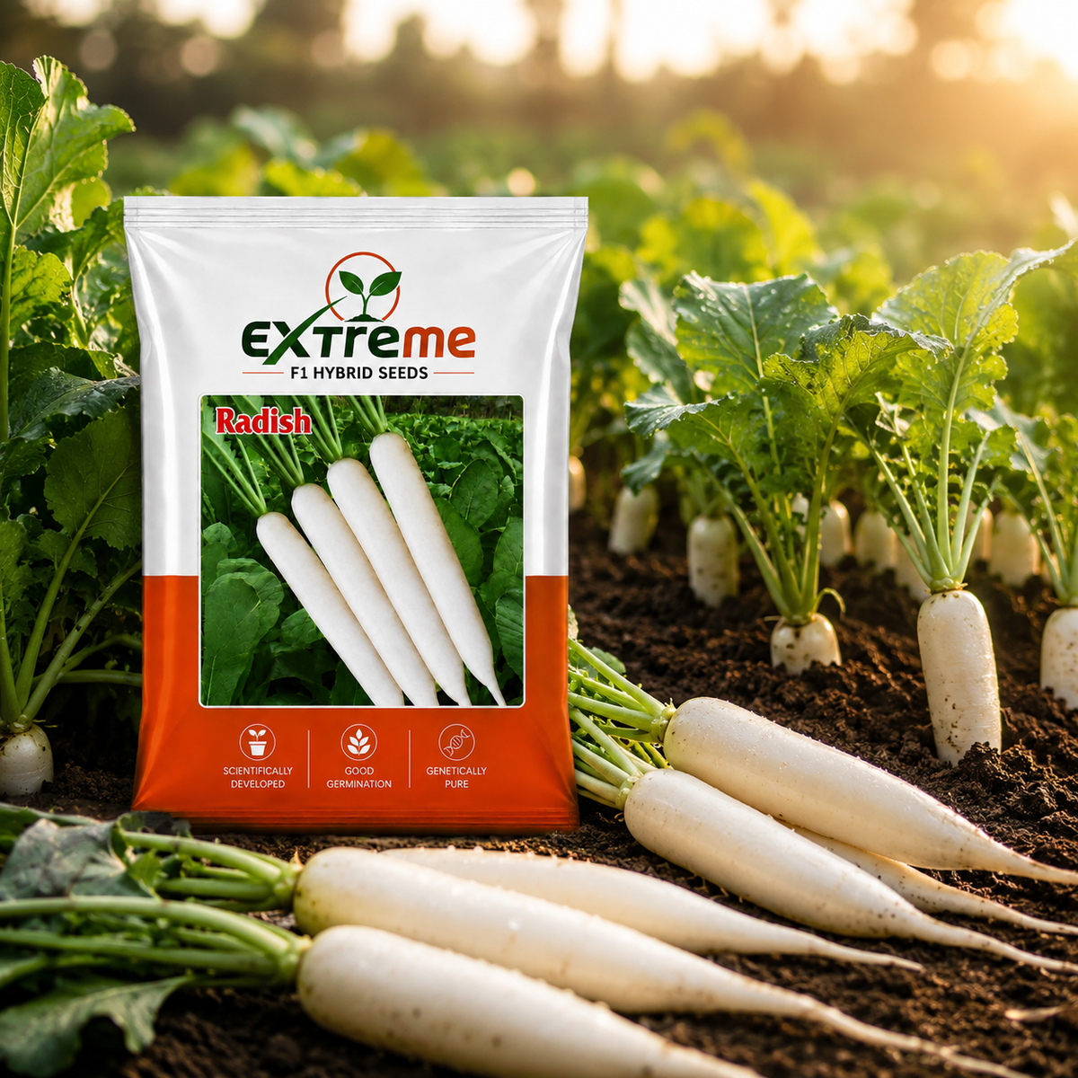 Extreme F1 Hybrid Radish Seeds 10g | Good Germination White Radish Vegetable Seeds | Mooli Seeds for Kitchen Garden, Home Garden & Farm