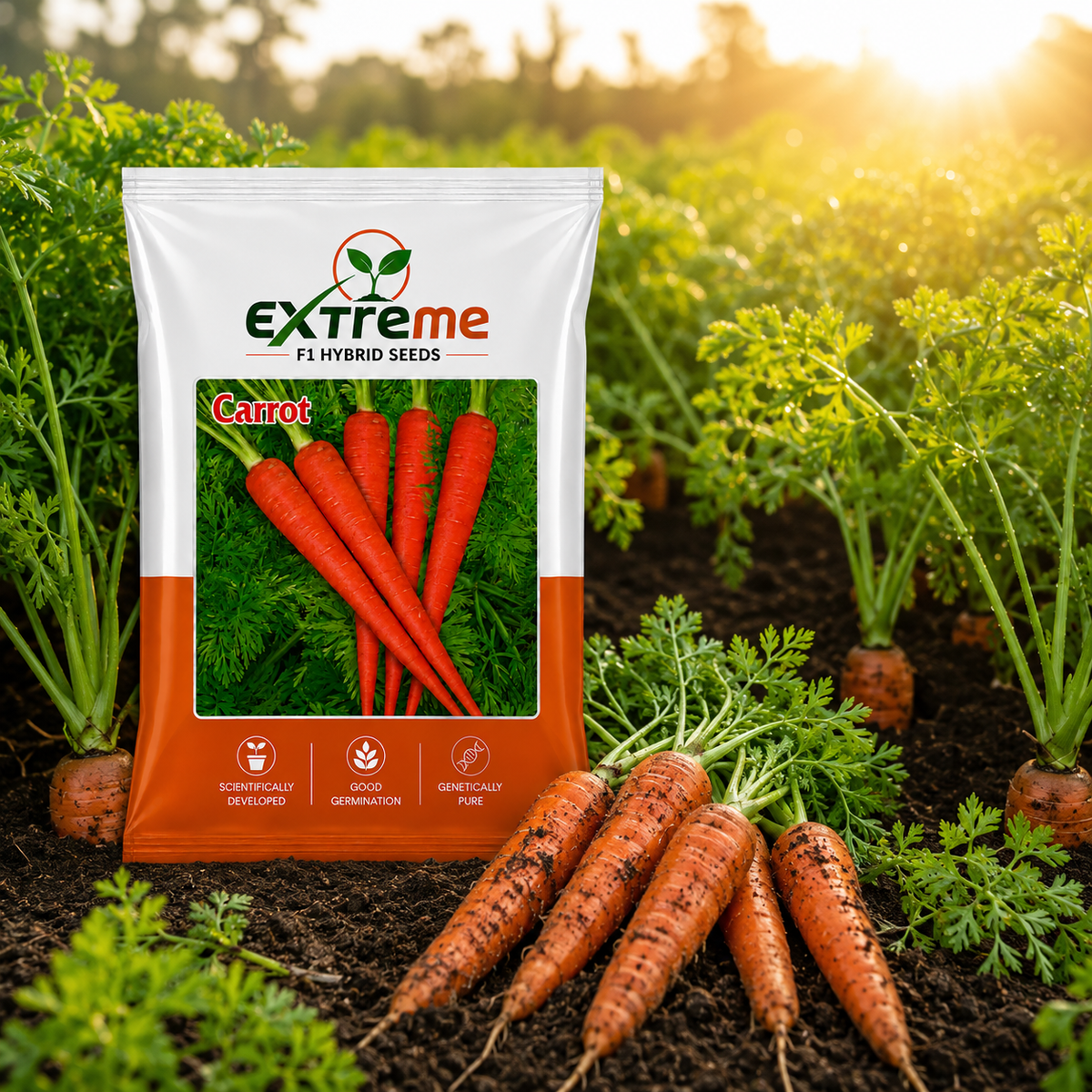 Extreme F1 Hybrid Carrot Seeds 10g | Good Germination Orange Carrot Vegetable Seeds | Gajar Seeds for Kitchen Garden, Home Garden & Farm