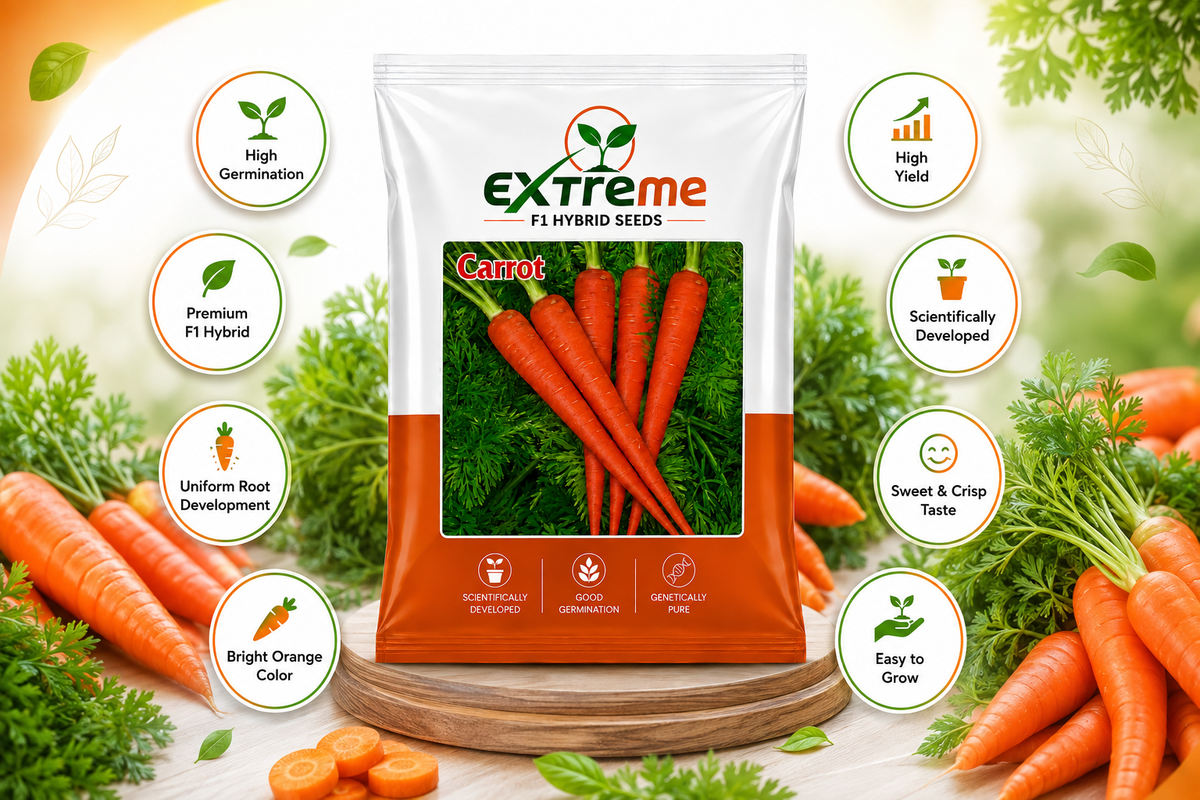 Extreme F1 Hybrid Carrot Seeds 10g | Good Germination Orange Carrot Vegetable Seeds | Gajar Seeds for Kitchen Garden, Home Garden & Farm