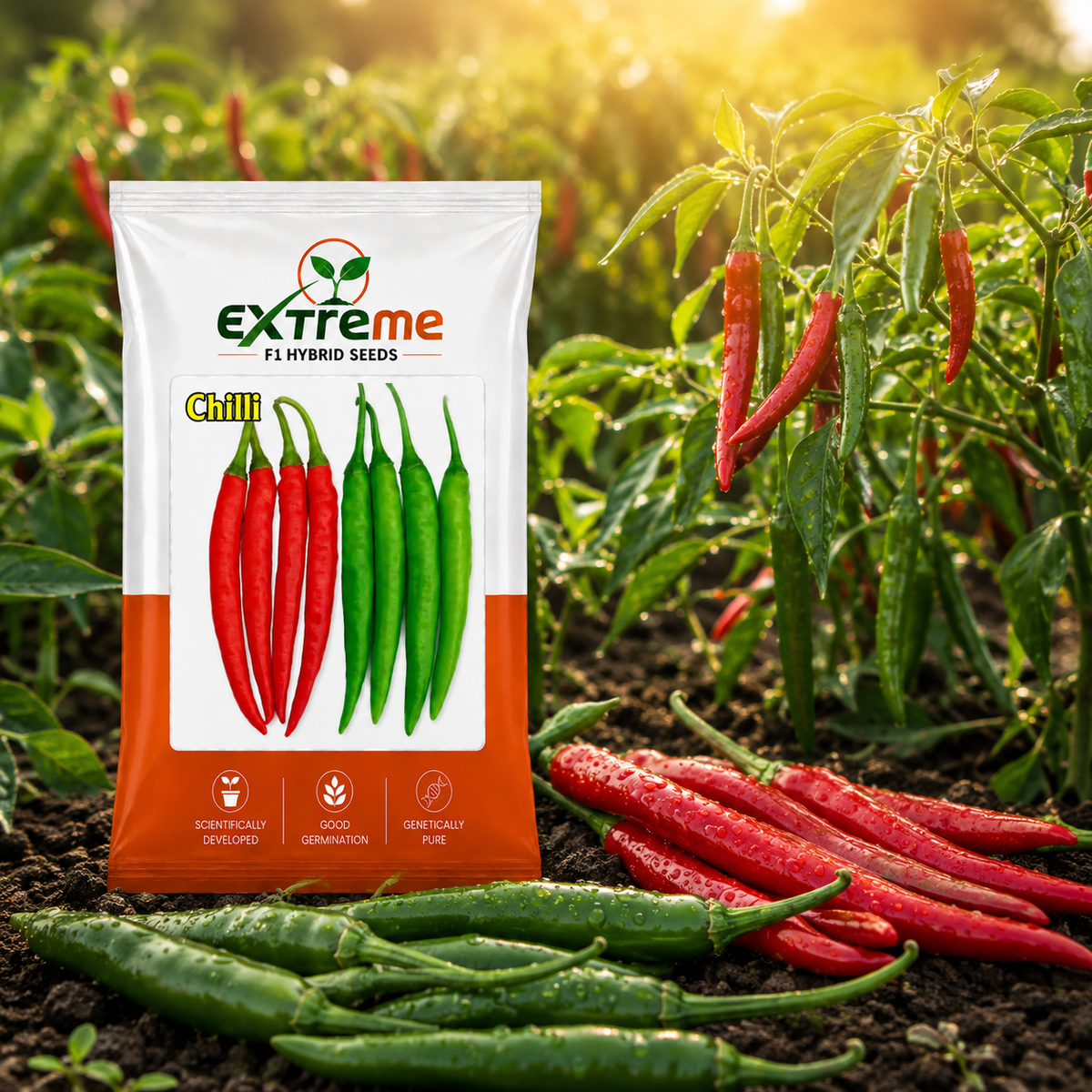 Extreme F1 Hybrid Chilli (Mirchi) Seeds 1g (1000mg) | Good Germination Vegetable Seeds for Kitchen Garden, Home Garden & Farm | Green & Red Chilli Seeds