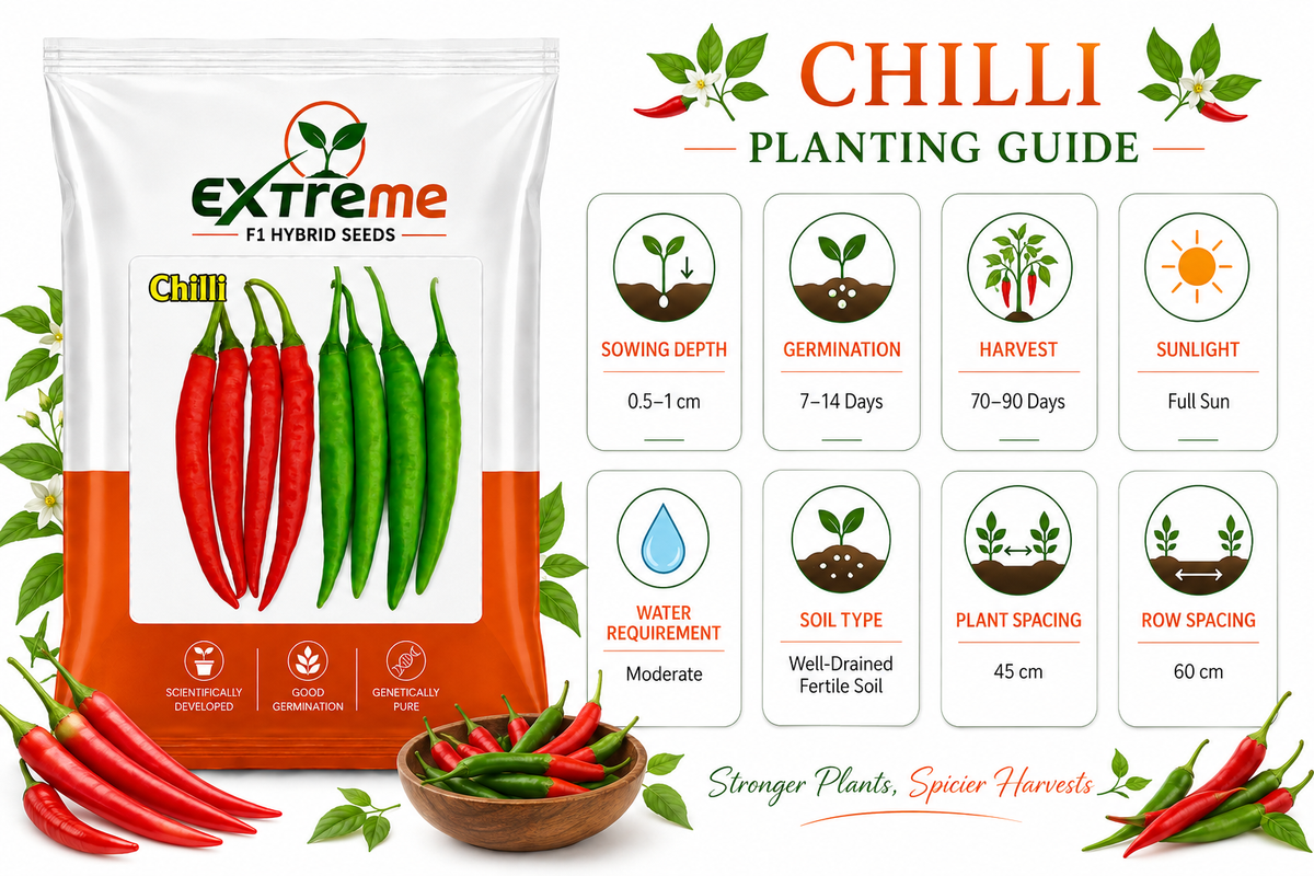 Extreme F1 Hybrid Chilli (Mirchi) Seeds 1g (1000mg) | Good Germination Vegetable Seeds for Kitchen Garden, Home Garden & Farm | Green & Red Chilli Seeds