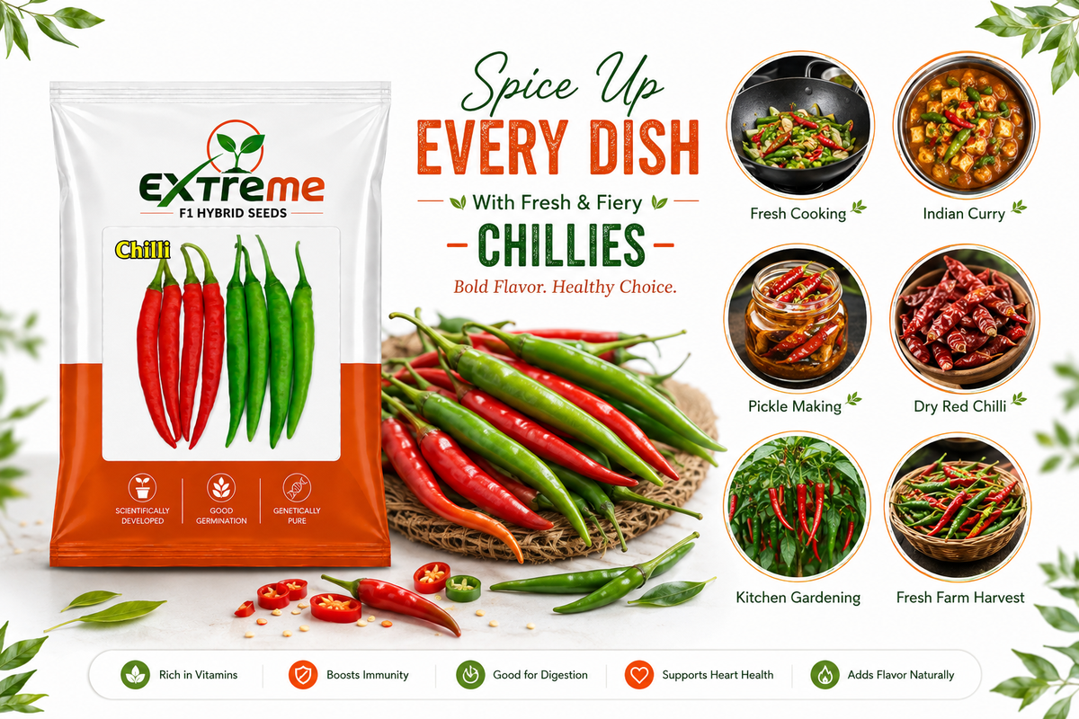 Extreme F1 Hybrid Chilli (Mirchi) Seeds 1g (1000mg) | Good Germination Vegetable Seeds for Kitchen Garden, Home Garden & Farm | Green & Red Chilli Seeds