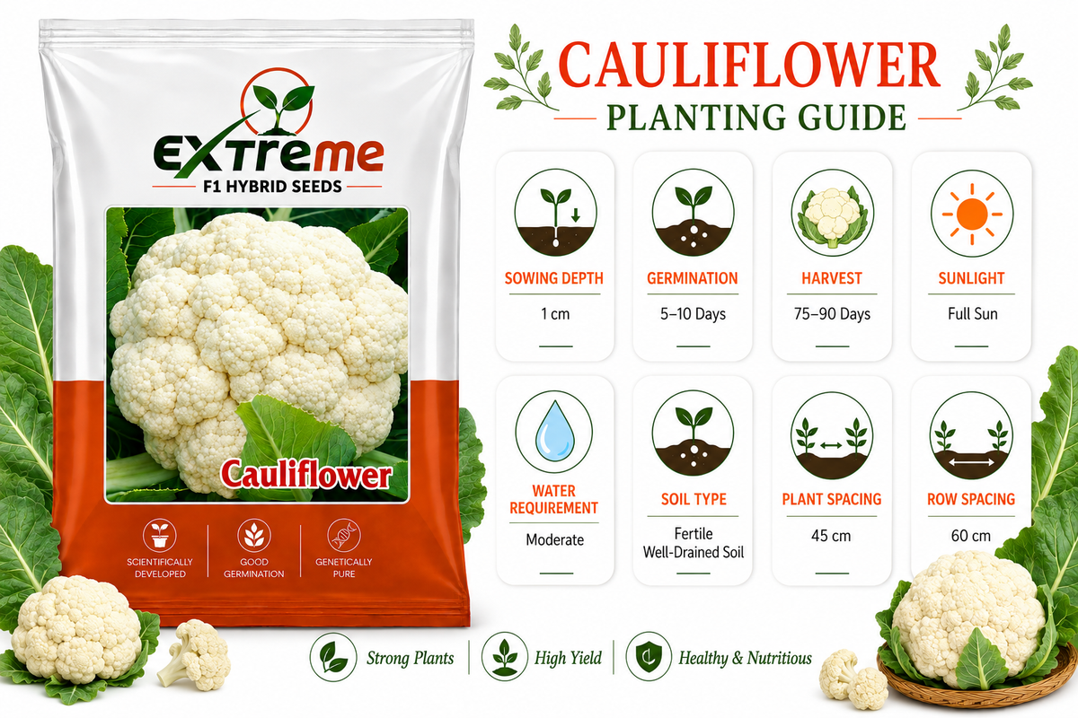 Extreme F1 Hybrid Cauliflower (Gobhi) Seeds 1g (1000mg) | Good Germination Vegetable Seeds for Kitchen Garden, Home Garden & Farm | Fresh White Cauliflower Seeds