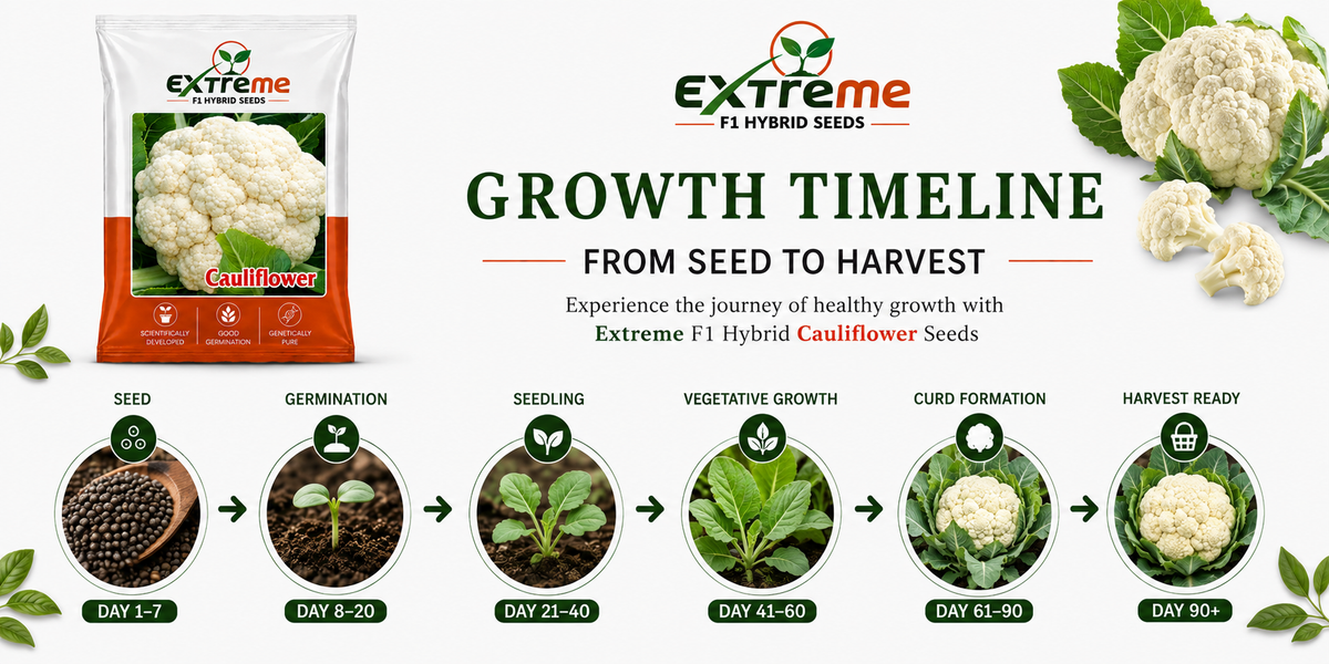 Extreme F1 Hybrid Cauliflower (Gobhi) Seeds 1g (1000mg) | Good Germination Vegetable Seeds for Kitchen Garden, Home Garden & Farm | Fresh White Cauliflower Seeds