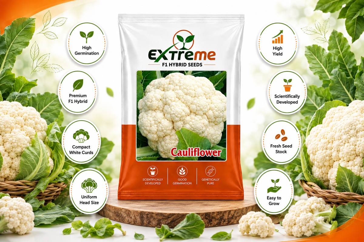 Extreme F1 Hybrid Cauliflower (Gobhi) Seeds 1g (1000mg) | Good Germination Vegetable Seeds for Kitchen Garden, Home Garden & Farm | Fresh White Cauliflower Seeds