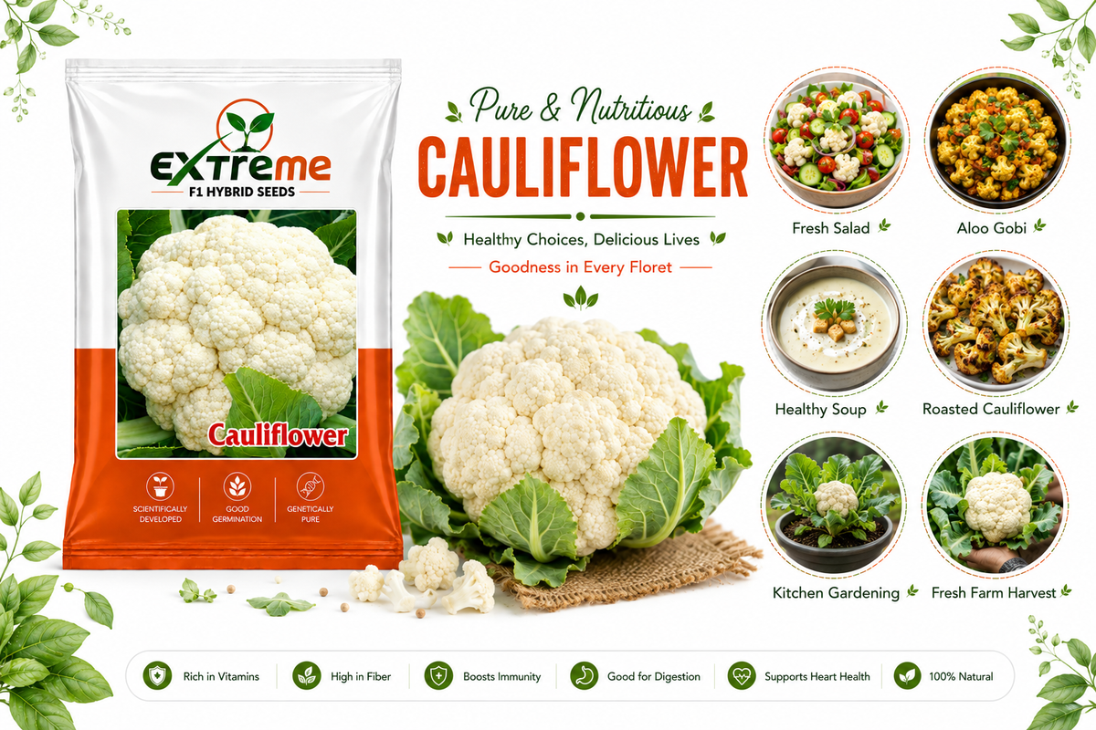 Extreme F1 Hybrid Cauliflower (Gobhi) Seeds 1g (1000mg) | Good Germination Vegetable Seeds for Kitchen Garden, Home Garden & Farm | Fresh White Cauliflower Seeds