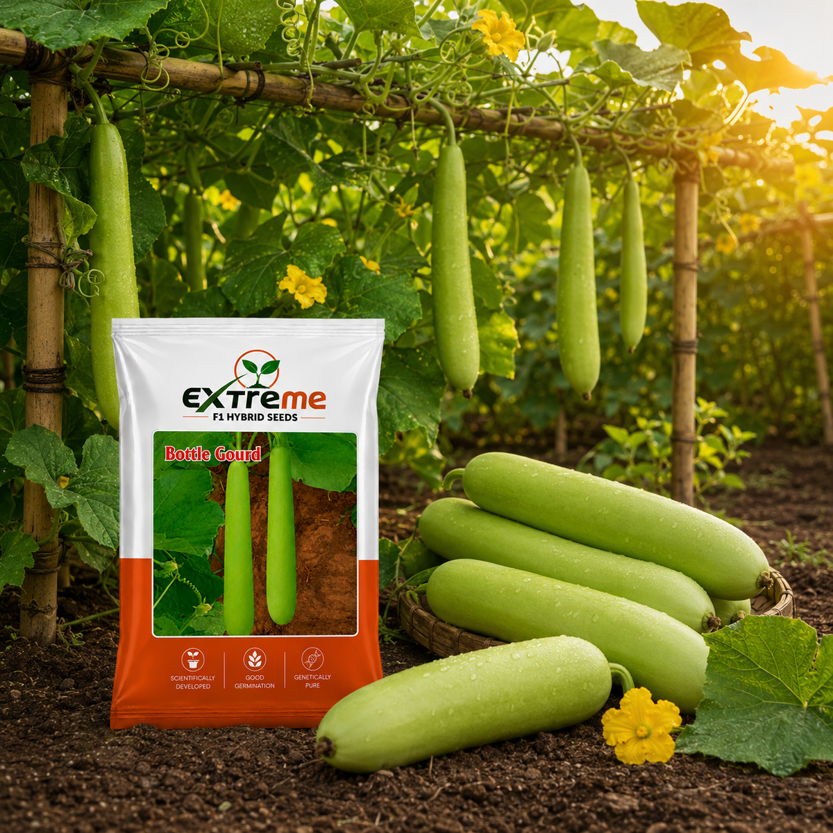 Extreme F1 Hybrid Bottle Gourd (Lauki) Seeds 12g | Good Germination Vegetable Seeds for Kitchen Garden, Home Garden & Farm | Green Bottle Gourd Seeds