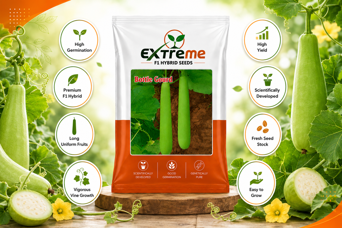 Extreme F1 Hybrid Bottle Gourd (Lauki) Seeds 12g | Good Germination Vegetable Seeds for Kitchen Garden, Home Garden & Farm | Green Bottle Gourd Seeds