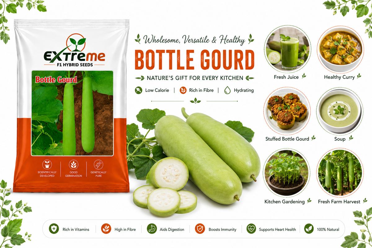Extreme F1 Hybrid Bottle Gourd (Lauki) Seeds 12g | Good Germination Vegetable Seeds for Kitchen Garden, Home Garden & Farm | Green Bottle Gourd Seeds