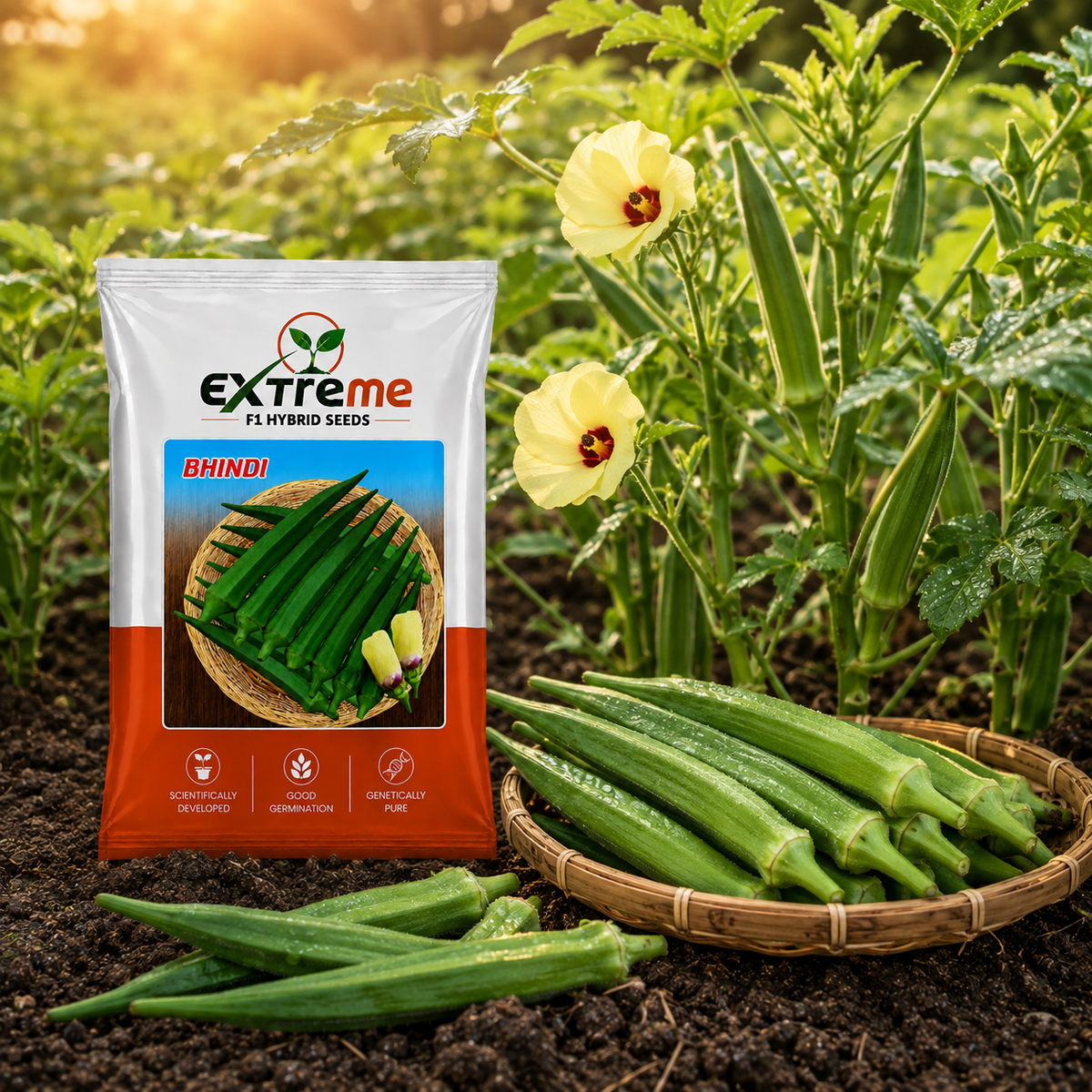 Extreme F1 Hybrid Bhindi (Okra) Seeds 15g | Good Germination Vegetable Seeds for Kitchen Garden, Home Garden & Farm | Green Lady Finger Seeds