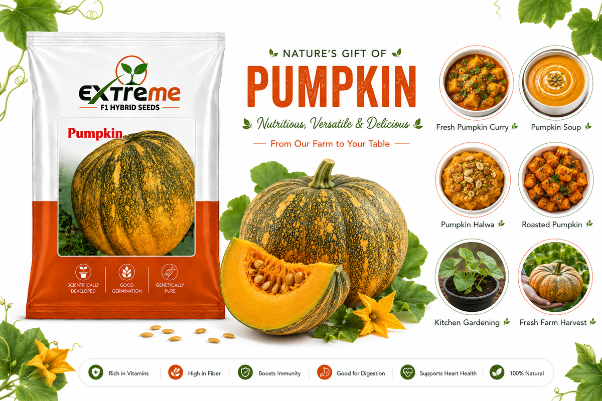 Extreme F1 Hybrid Pumpkin Seeds 5g | Good Germination Vegetable Seeds for Kitchen Garden, Home Garden & Farm | Pumpkin Seeds for Growing