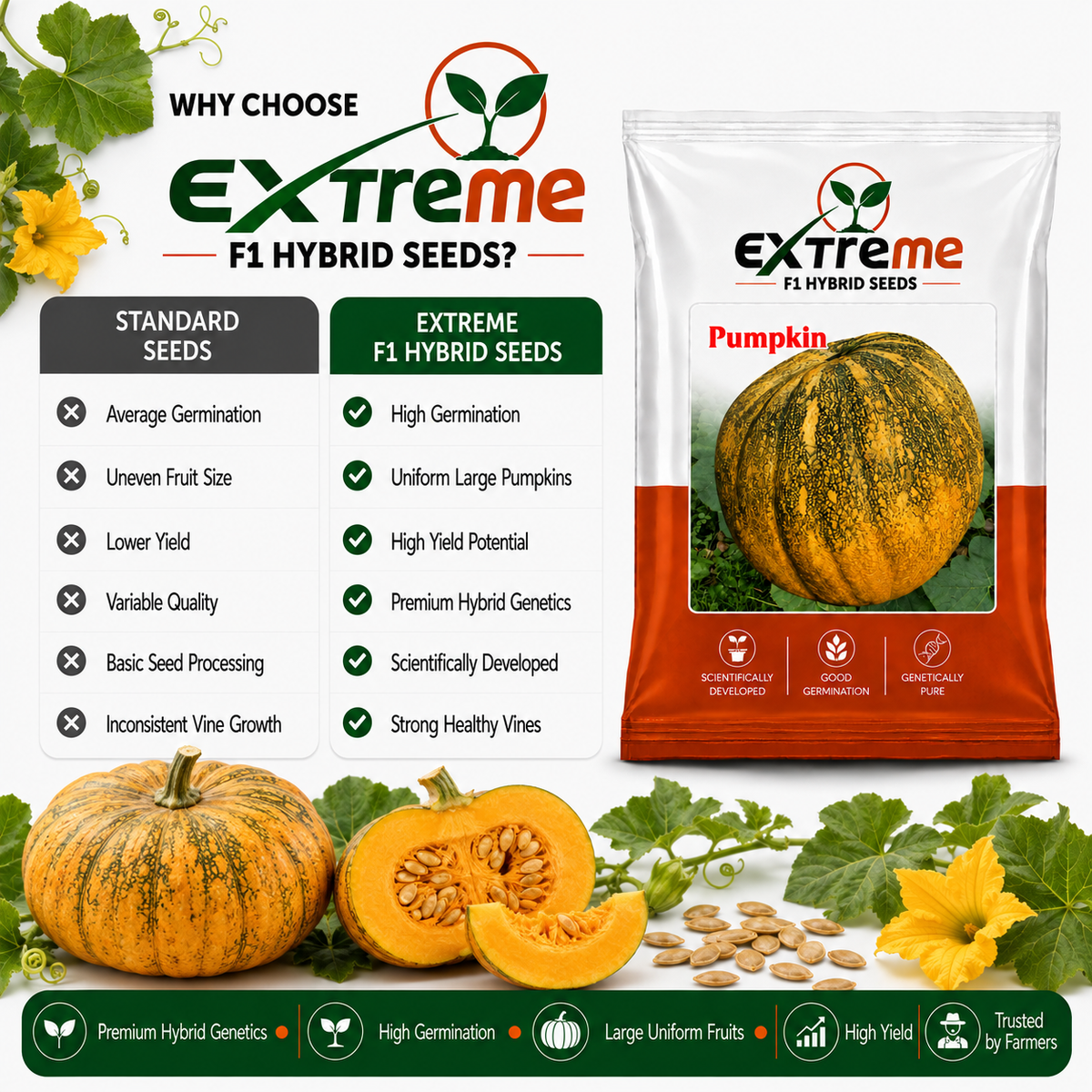Extreme F1 Hybrid Pumpkin Seeds 5g | Good Germination Vegetable Seeds for Kitchen Garden, Home Garden & Farm | Pumpkin Seeds for Growing