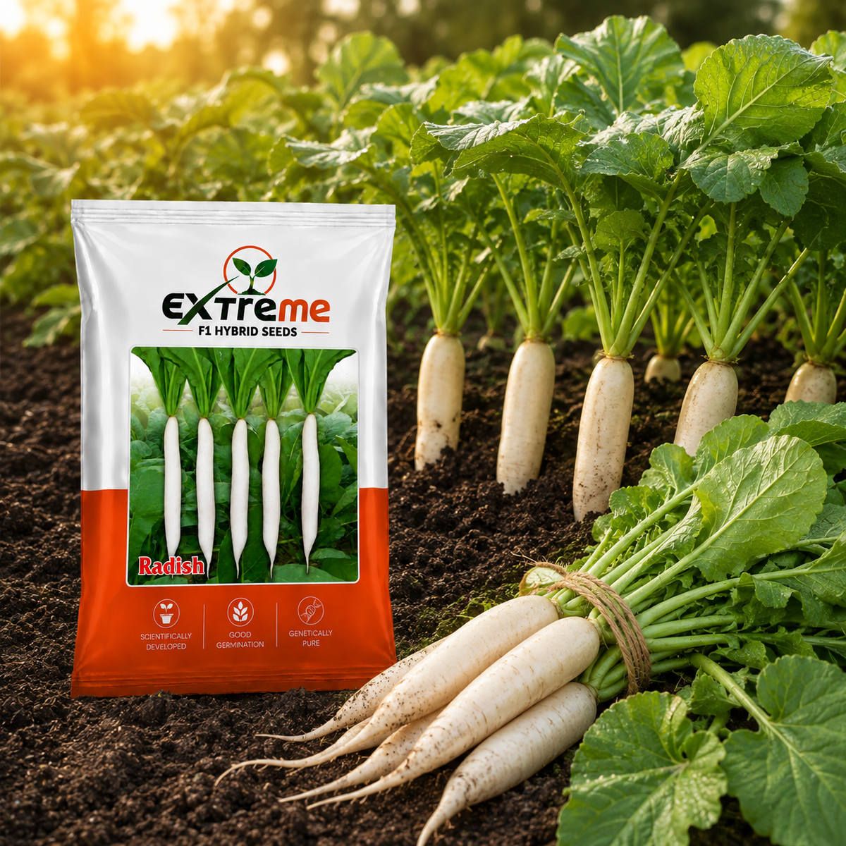 Extreme F1 Hybrid Palak Patta Radish Seeds 10g | White Radish Mooli Seeds | Good Germination Vegetable Seeds for Kitchen Garden, Home Garden & Farm