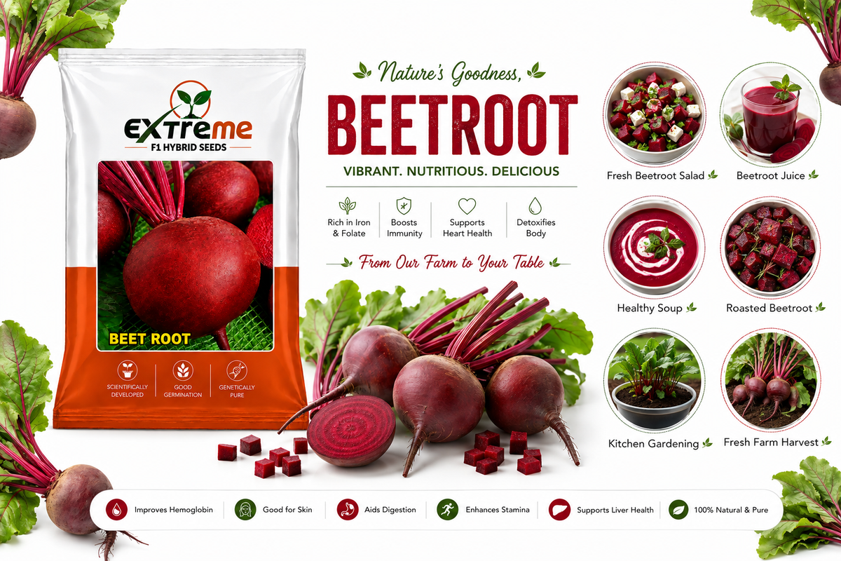 Extreme F1 Hybrid Beet Root (Chukandar) Seeds 5g | High Germination Vegetable Seeds for Kitchen Garden, Home Garden & Farm | Red, Nutritious, Round Beetroot Seeds