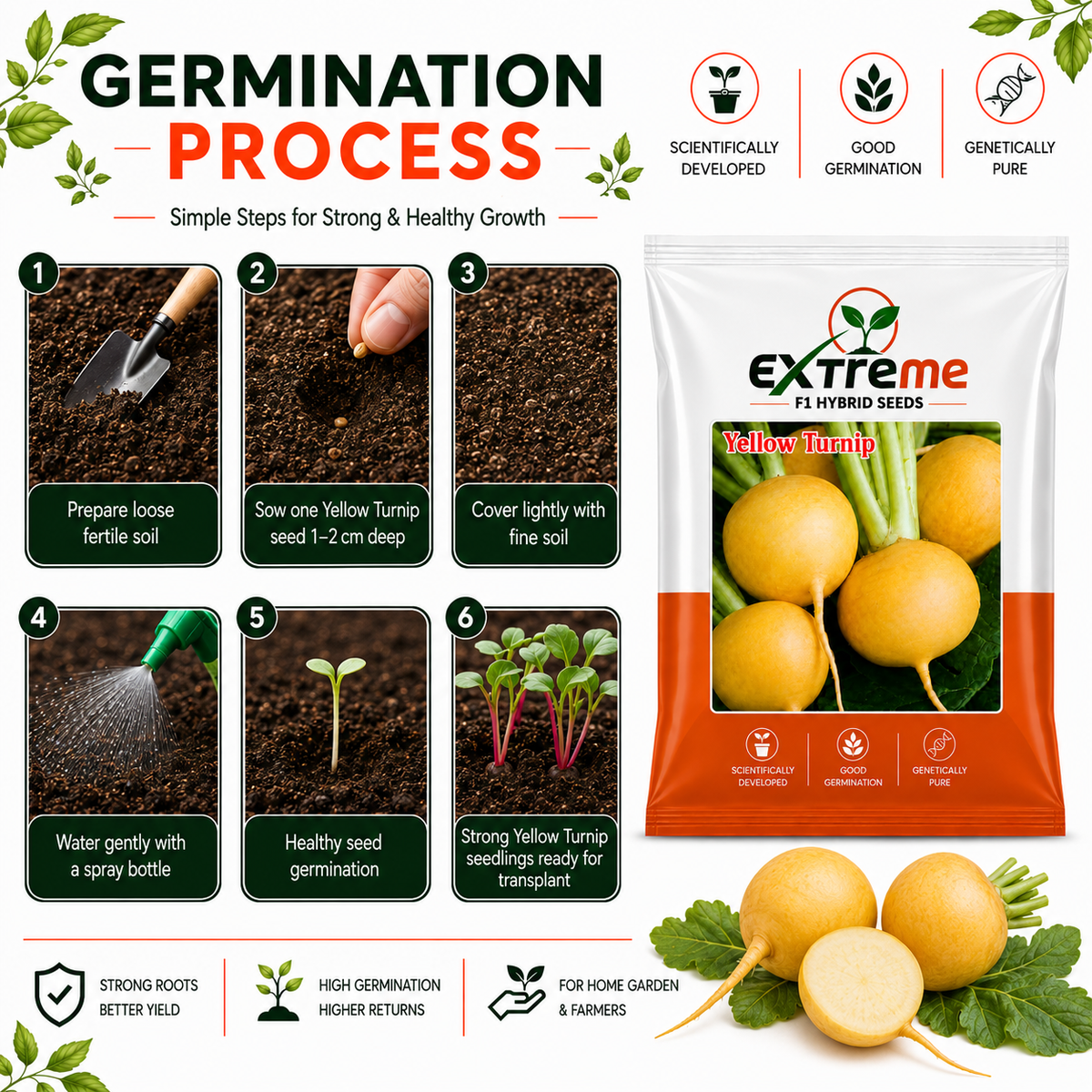 Extreme F1 Hybrid Yellow Turnip Seeds 10g | Yellow Turnip Beej | Vegetable Seeds for Kitchen Garden, Home Garden, Terrace Garden & Farming