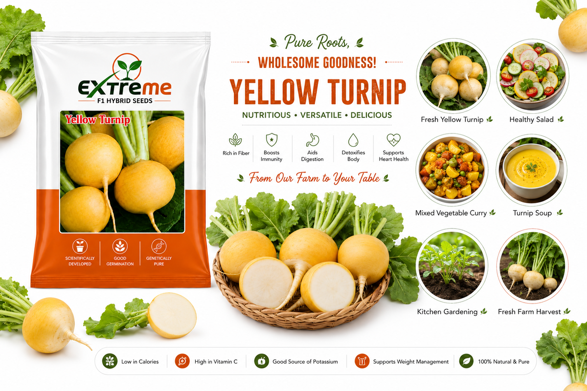 Extreme F1 Hybrid Yellow Turnip Seeds 10g | Yellow Turnip Beej | Vegetable Seeds for Kitchen Garden, Home Garden, Terrace Garden & Farming